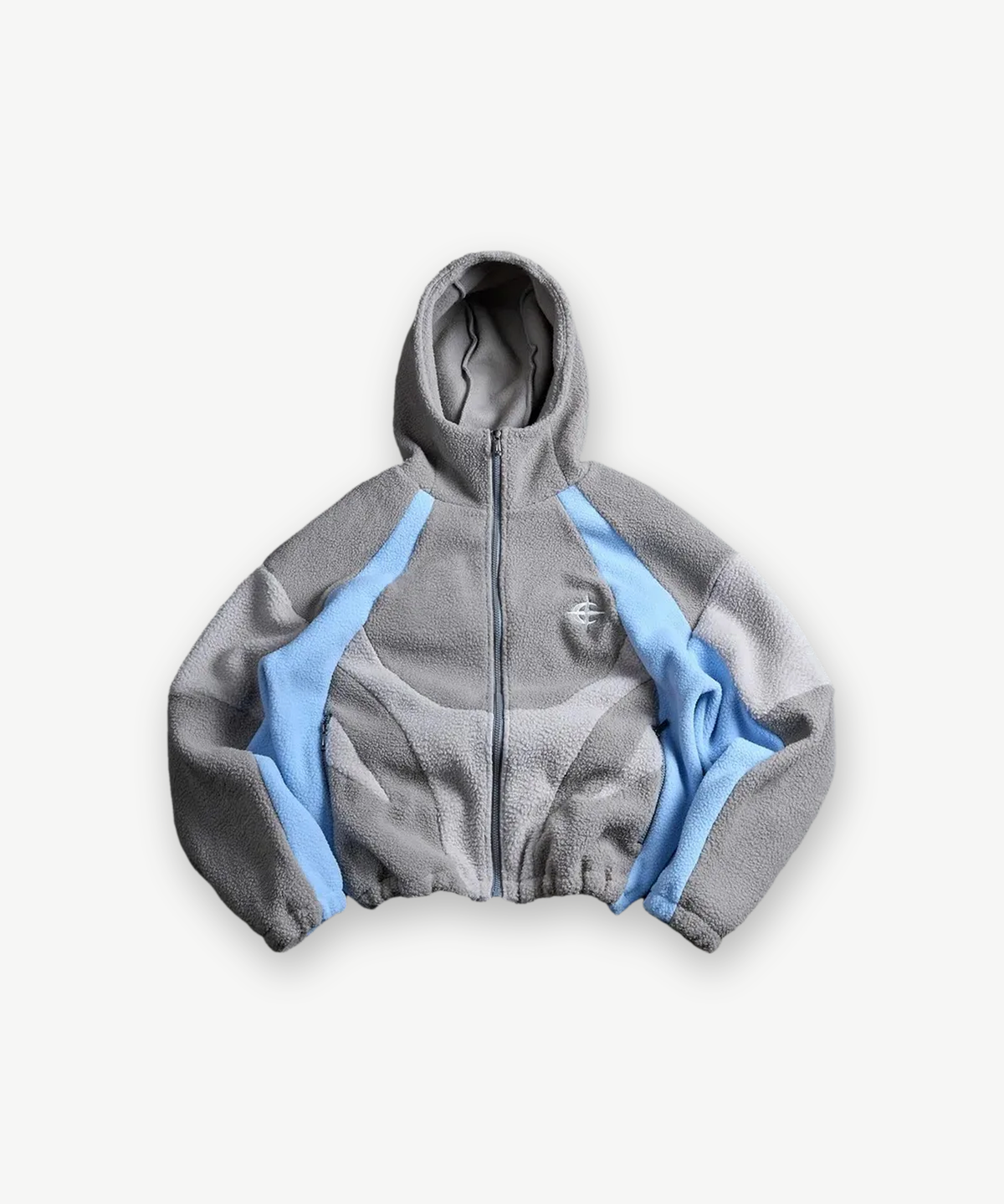 NOVA - FLEECEJACKE in Grau/Hellblau, Einzelansicht mit Logo