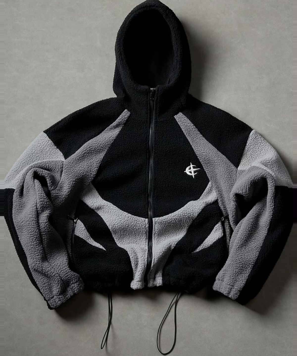 NOVA - FLEECEJACKE in Schwarz/Grau, Gesamtansicht liegend