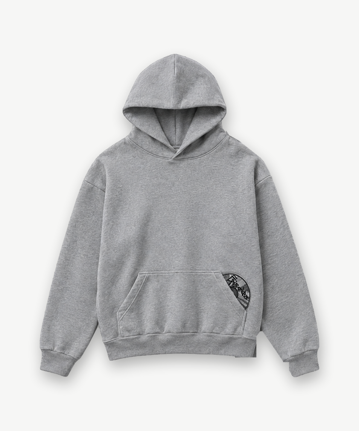 ECHO - TRACKSUIT Hoodie in Grau, freigestellt, mit gesticktem Patch