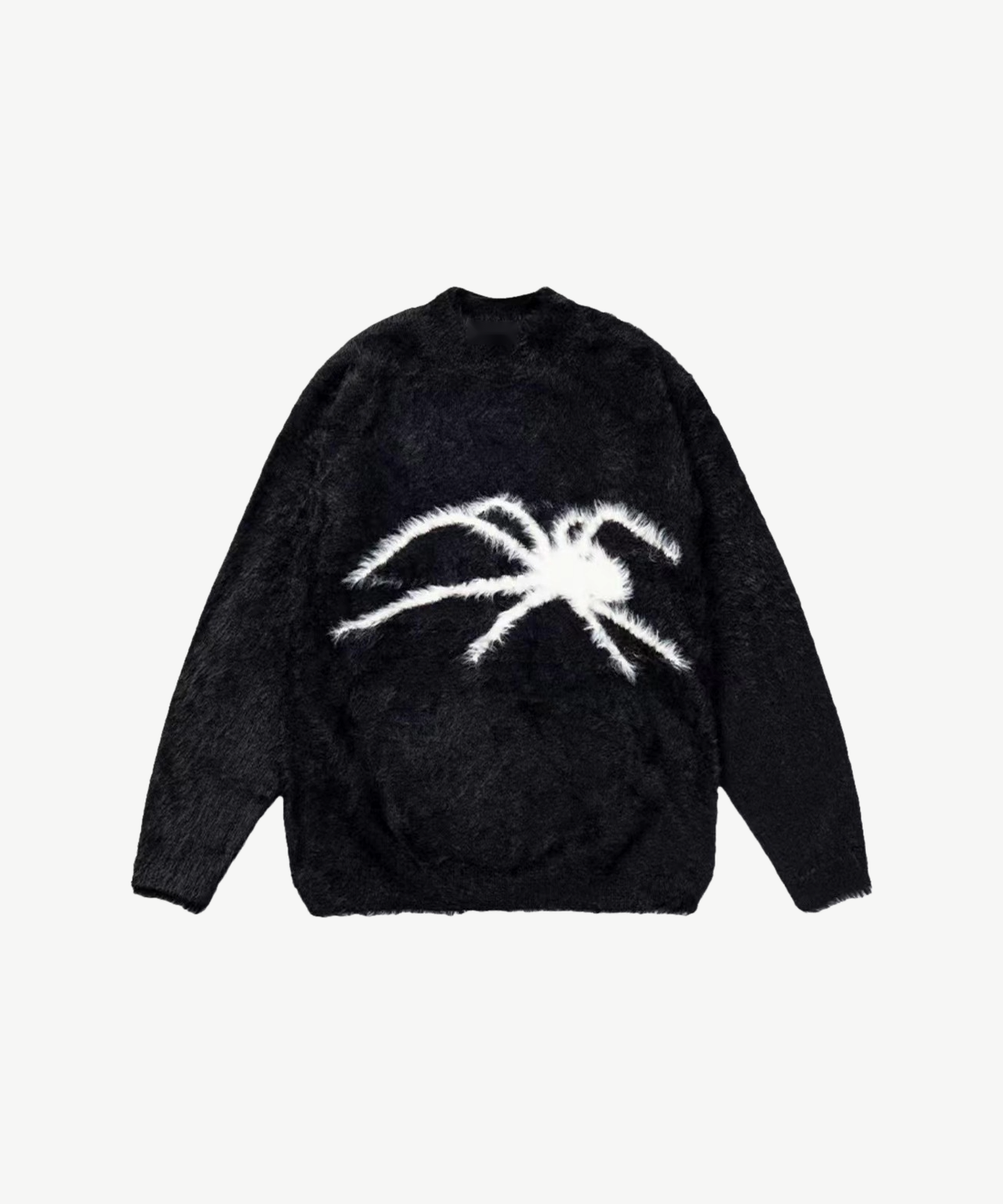 ARACHNE - SWEATER in Schwarz mit weißer Spinne, Vorderansicht