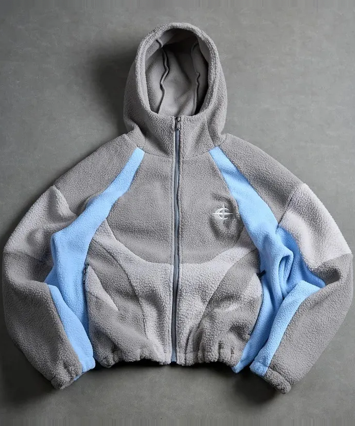 NOVA - FLEECEJACKE in Grau/Hellblau, Gesamtansicht liegend